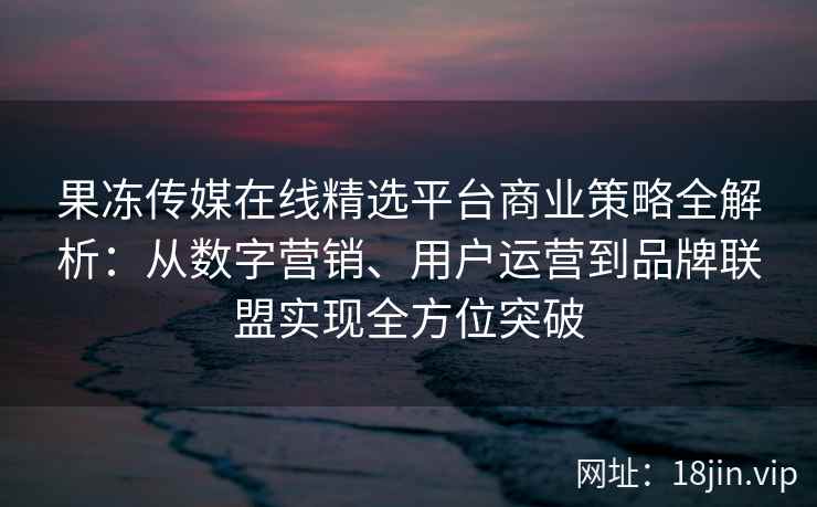 果冻传媒在线精选平台商业策略全解析：从数字营销、用户运营到品牌联盟实现全方位突破